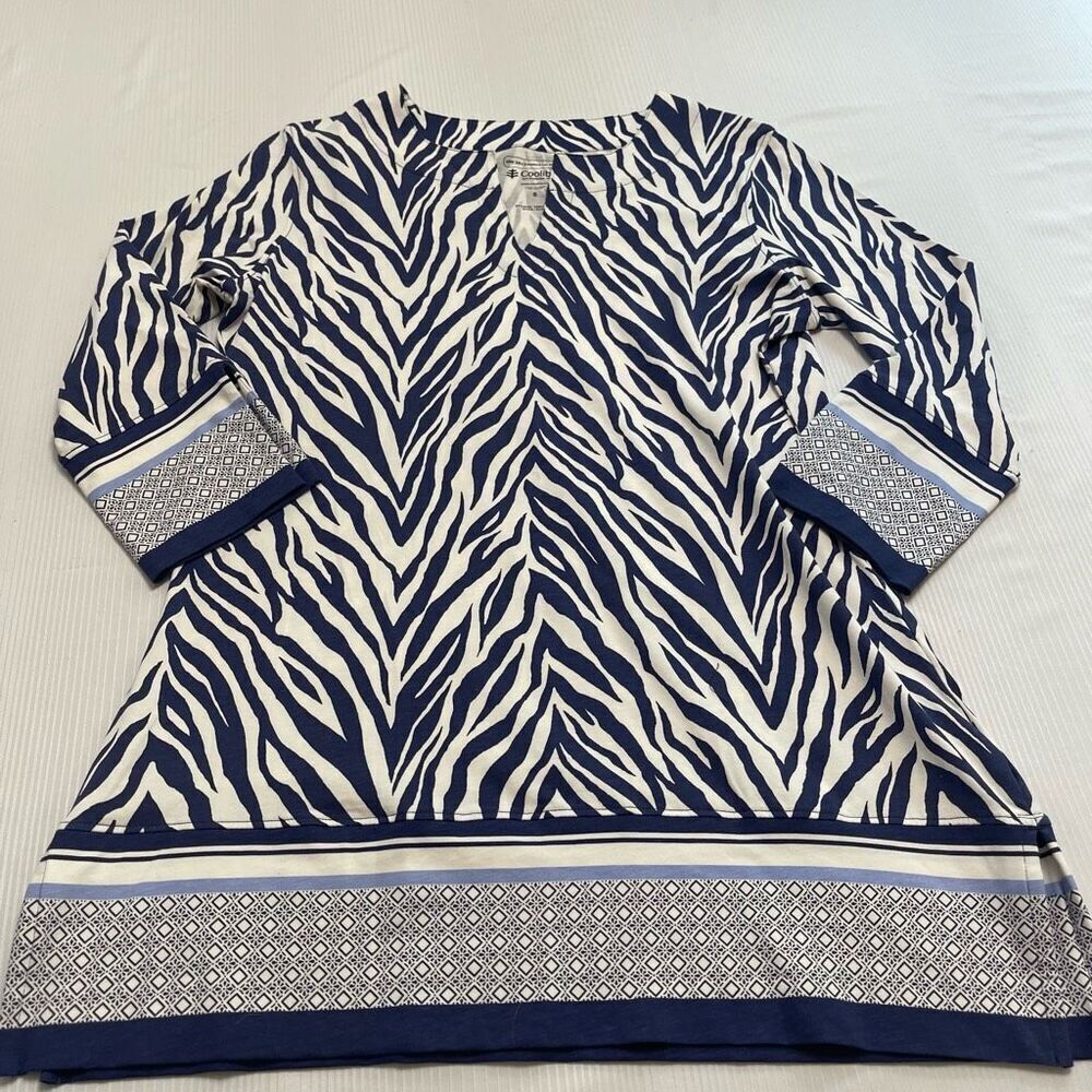 Coolibar UPF 50+ Navy Blue White Zebra St. Lucia Tunic Top Size Small